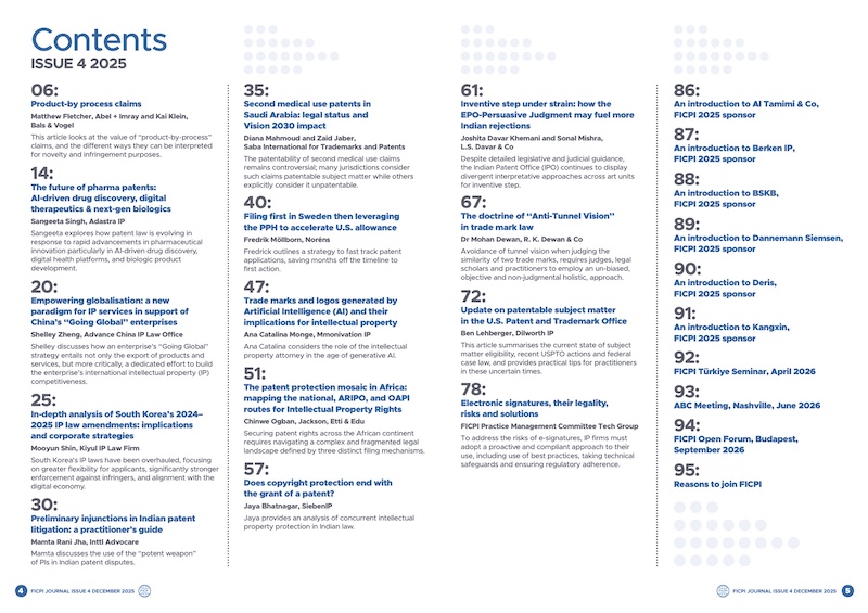FICPI Journal Issue 4 contents pages