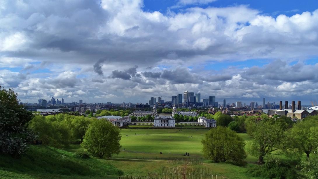 View over Canary Wharf and Greenwich
